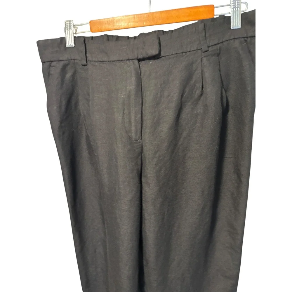 H&M Black Linen Blend Pleated Pants Women's SZ 12 Elastic Waist. Lagenlook. Cool